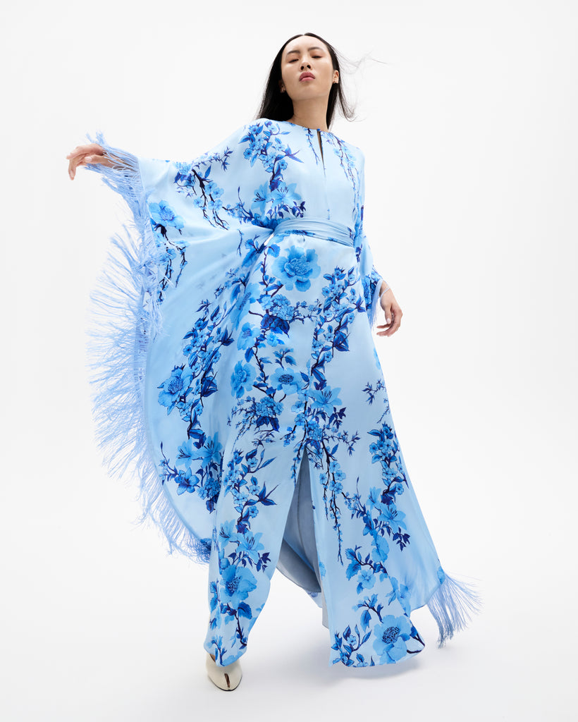 Esmeralda Crepe Maxi Dress in Cherry Blossom Blue US 4 | UK 8 Esmeralda Crepe Maxi Dress in Cherry Blossom Blue US 4 | UK 8