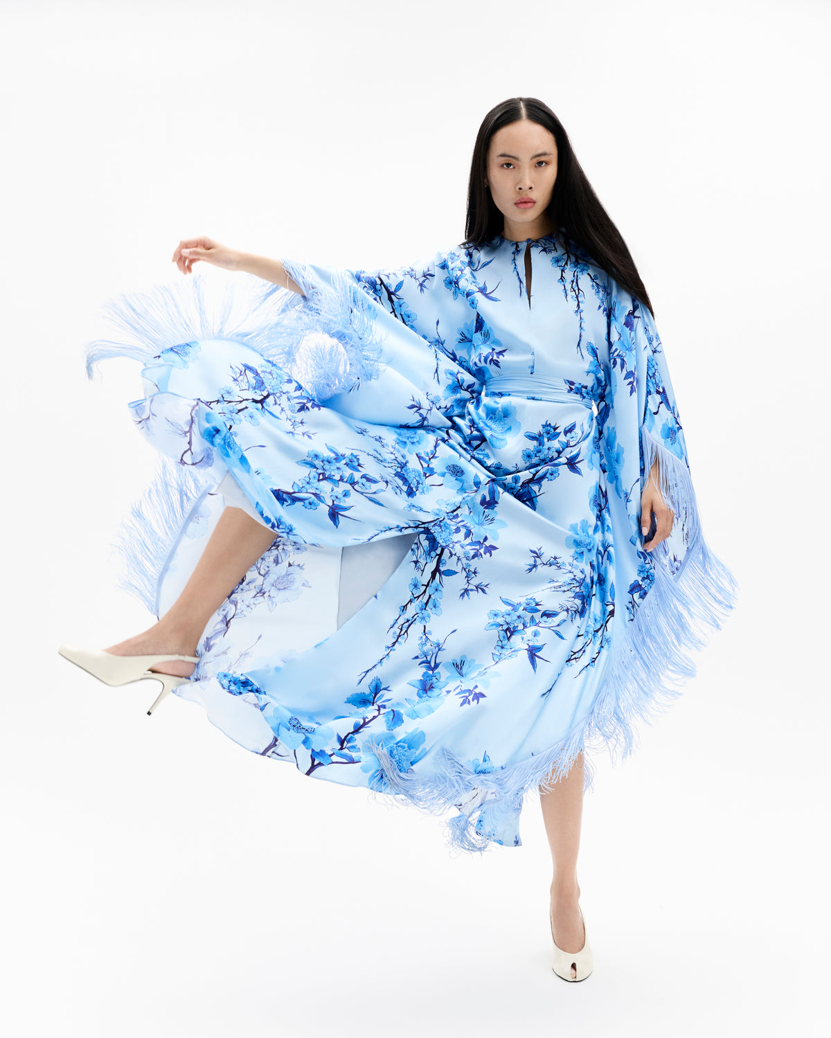 Esmeralda Crepe Maxi Dress in Cherry Blossom Blue