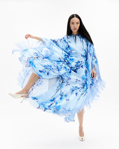 Esmeralda Crepe Maxi Dress in Cherry Blossom Blue