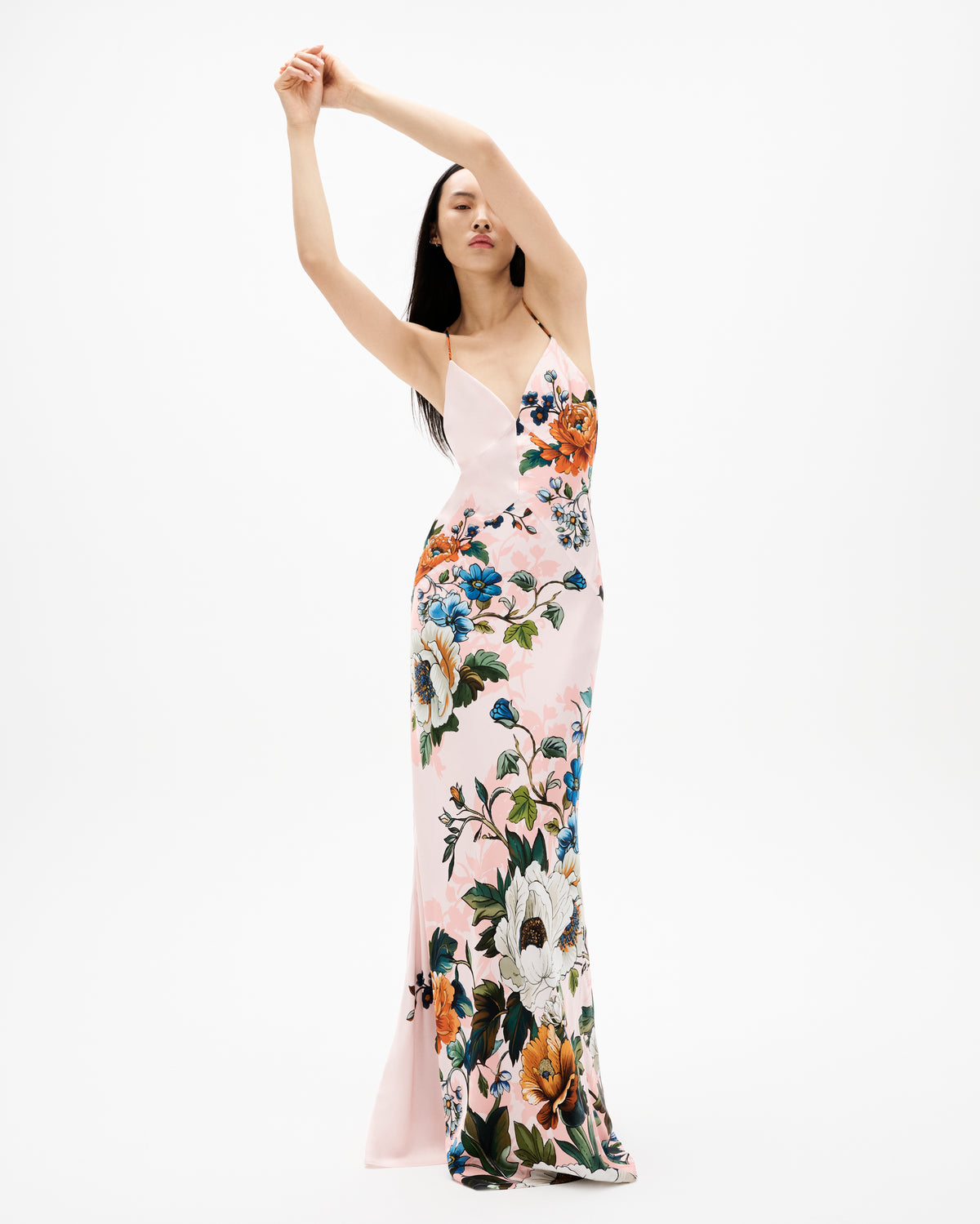Olive Crepe Maxi Dress in Magical Blossom Pink