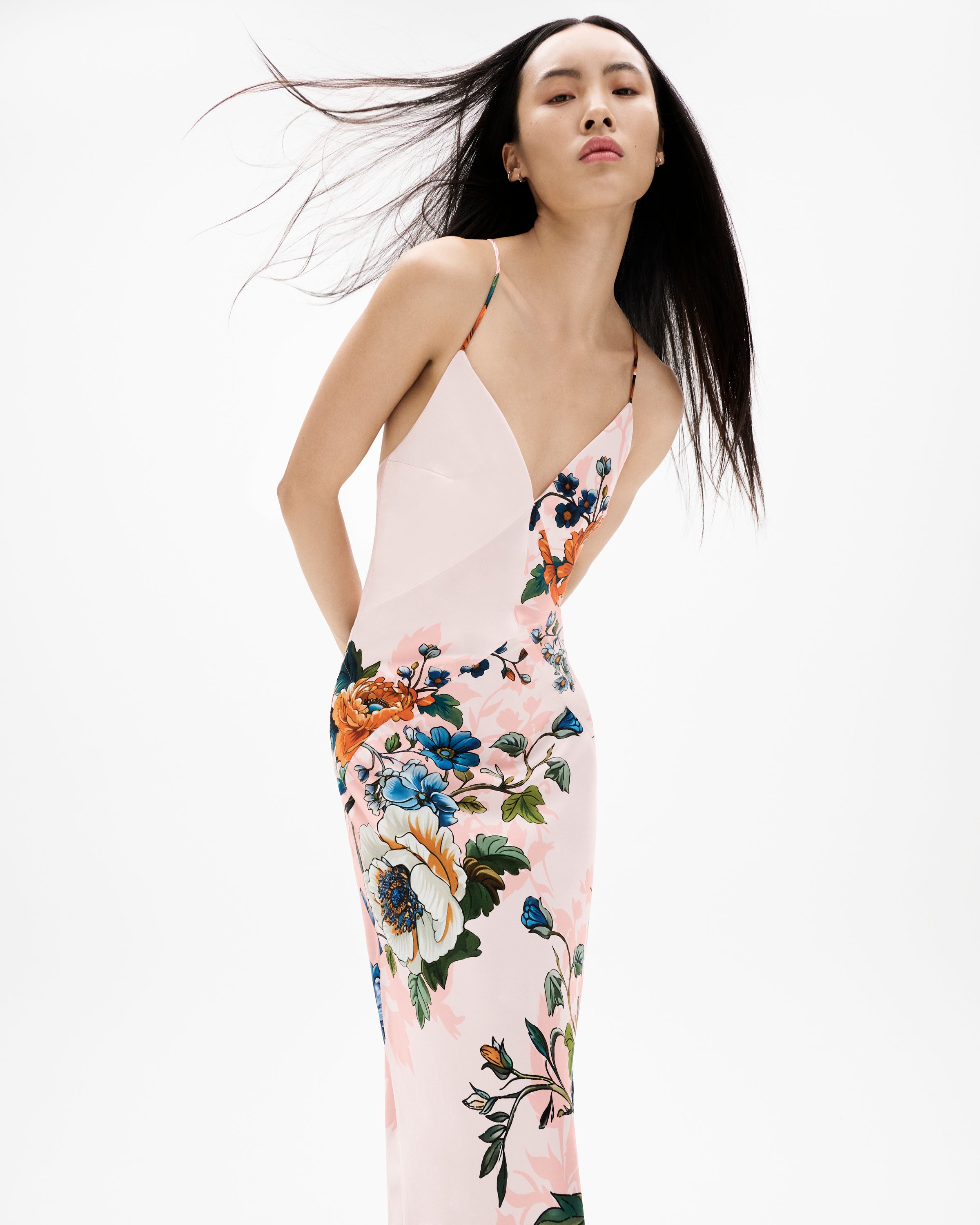 Olive Crepe Maxi Dress in Magical Blossom Pink