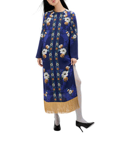 Seraphina Crepe Midi Dress in Magical Blossom Navy