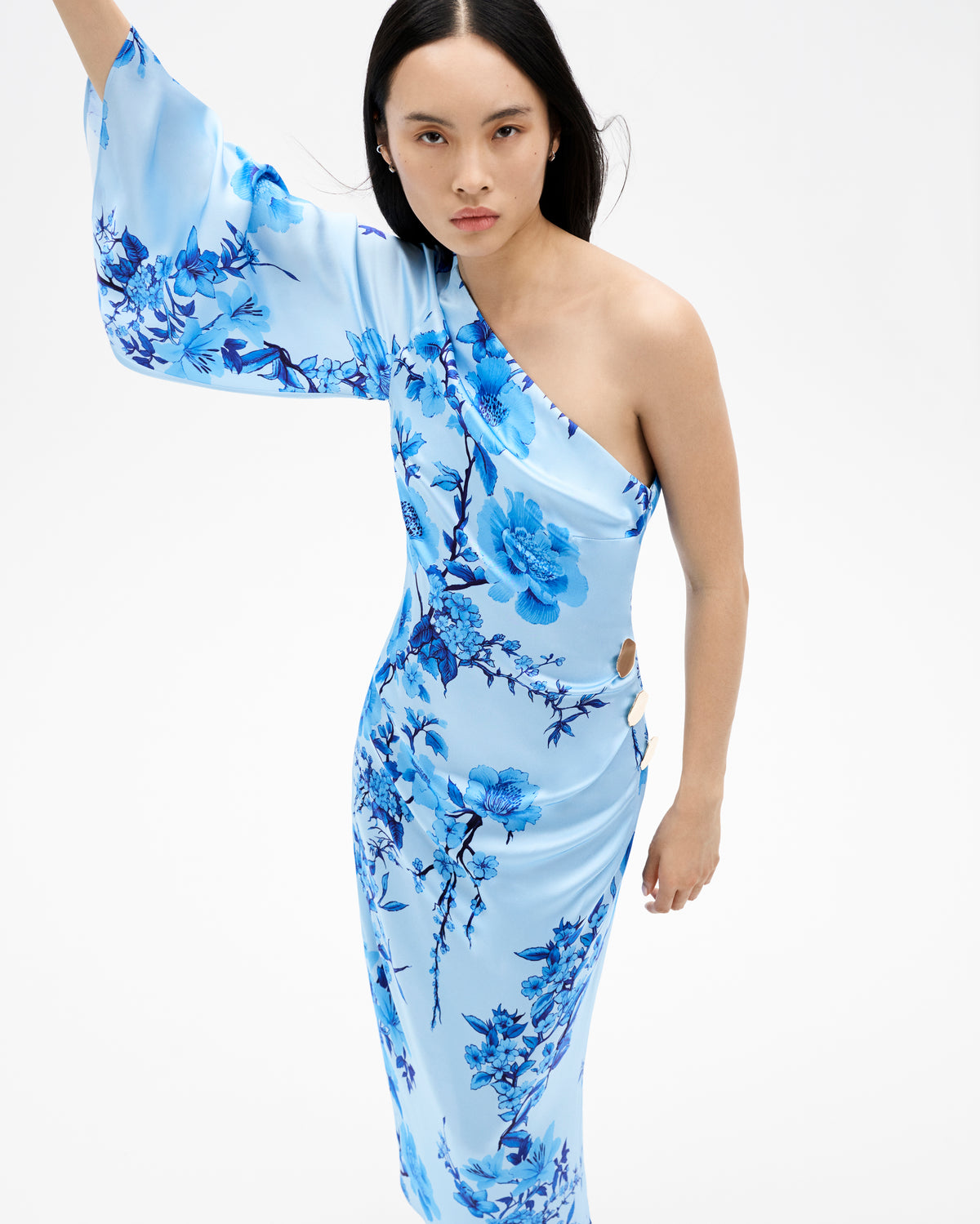 Atlantis Crepe Maxi Dress in Cherry Blossom Blue