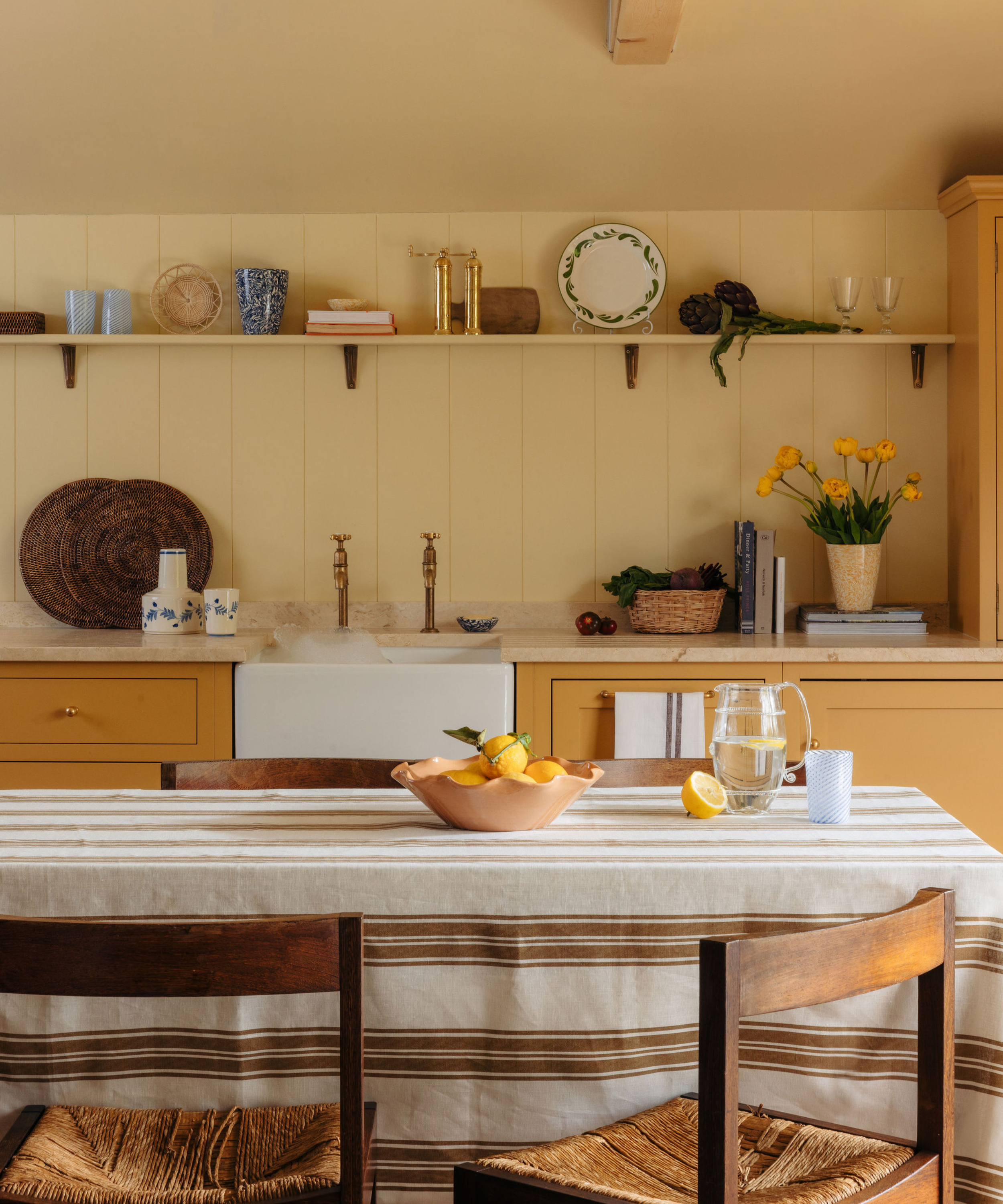 Colette Striped Linen Tablecloth, Nougat