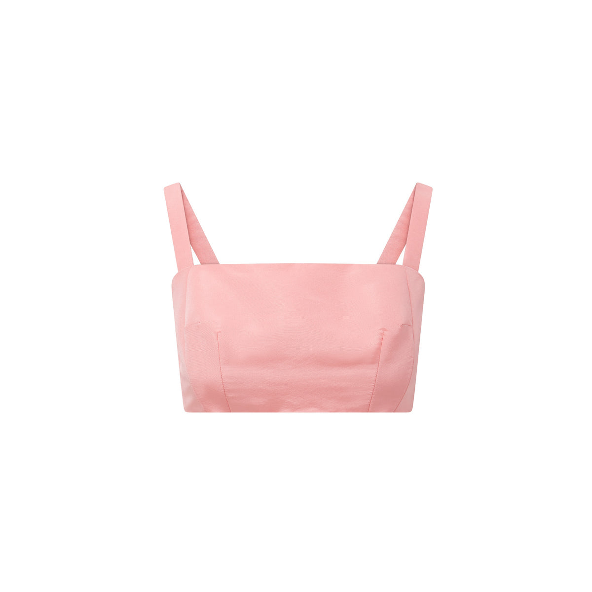 Front view of Mia Top in silk faille with square neckline, wide straps and cropped fitted bodice on white background