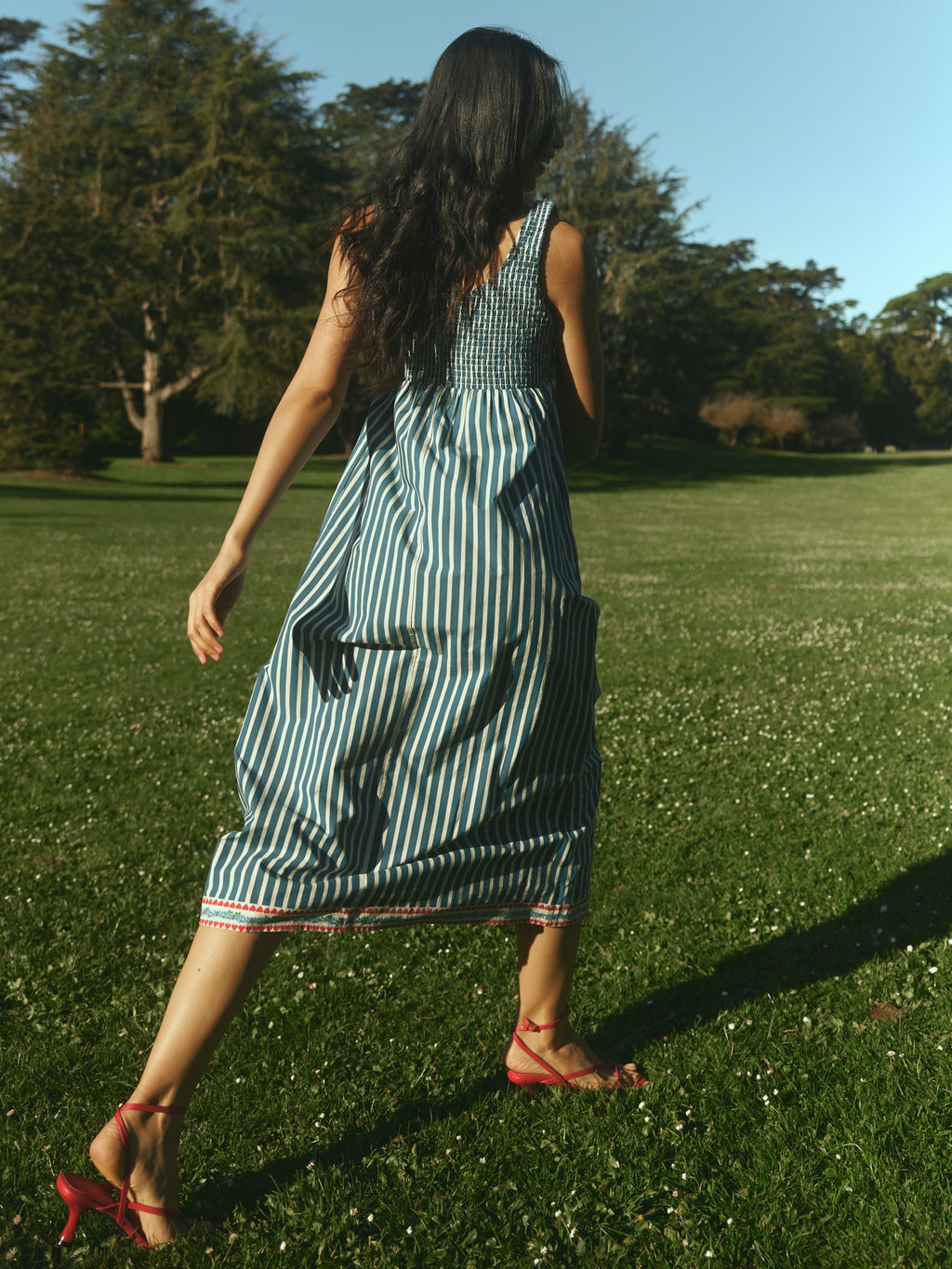 Emily Dress in Navy Stripe