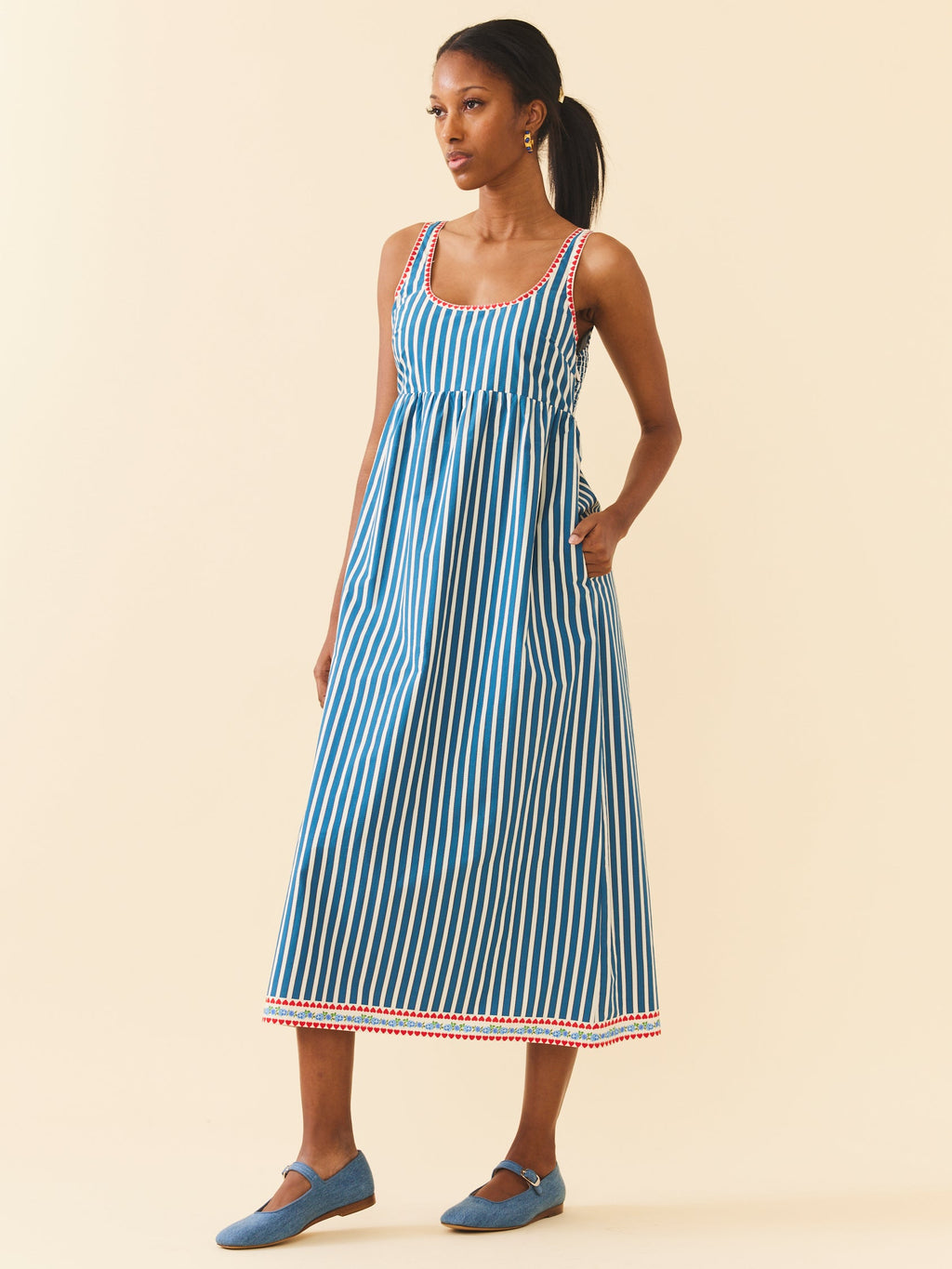 Emily Dress in Navy Stripe