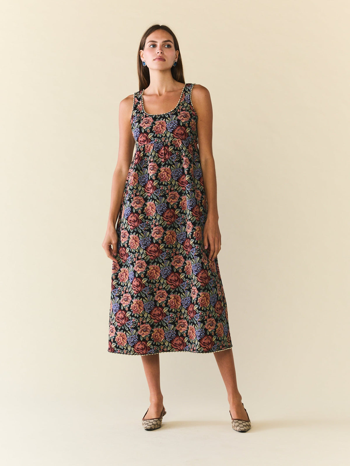 Emily Dress in Black Rainbow Jacquard