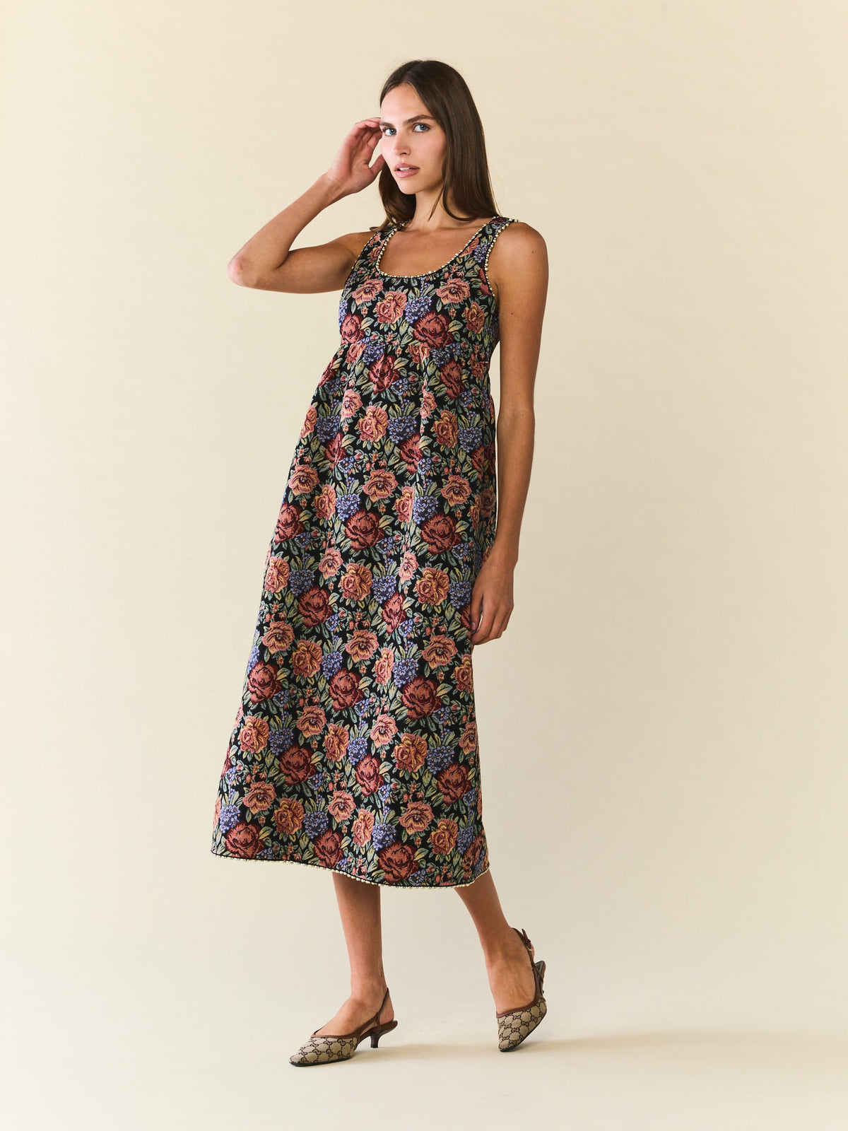 Emily Dress in Black Rainbow Jacquard