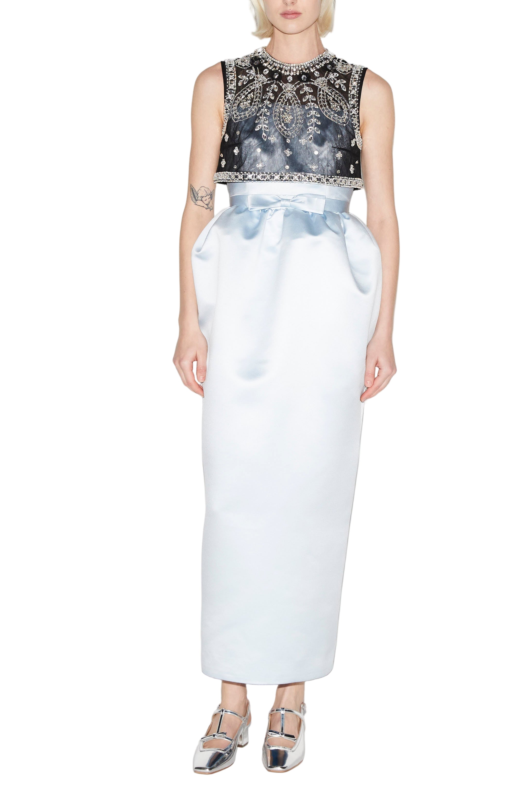 Maris Dress Ice Blue Embroidered Duchesse