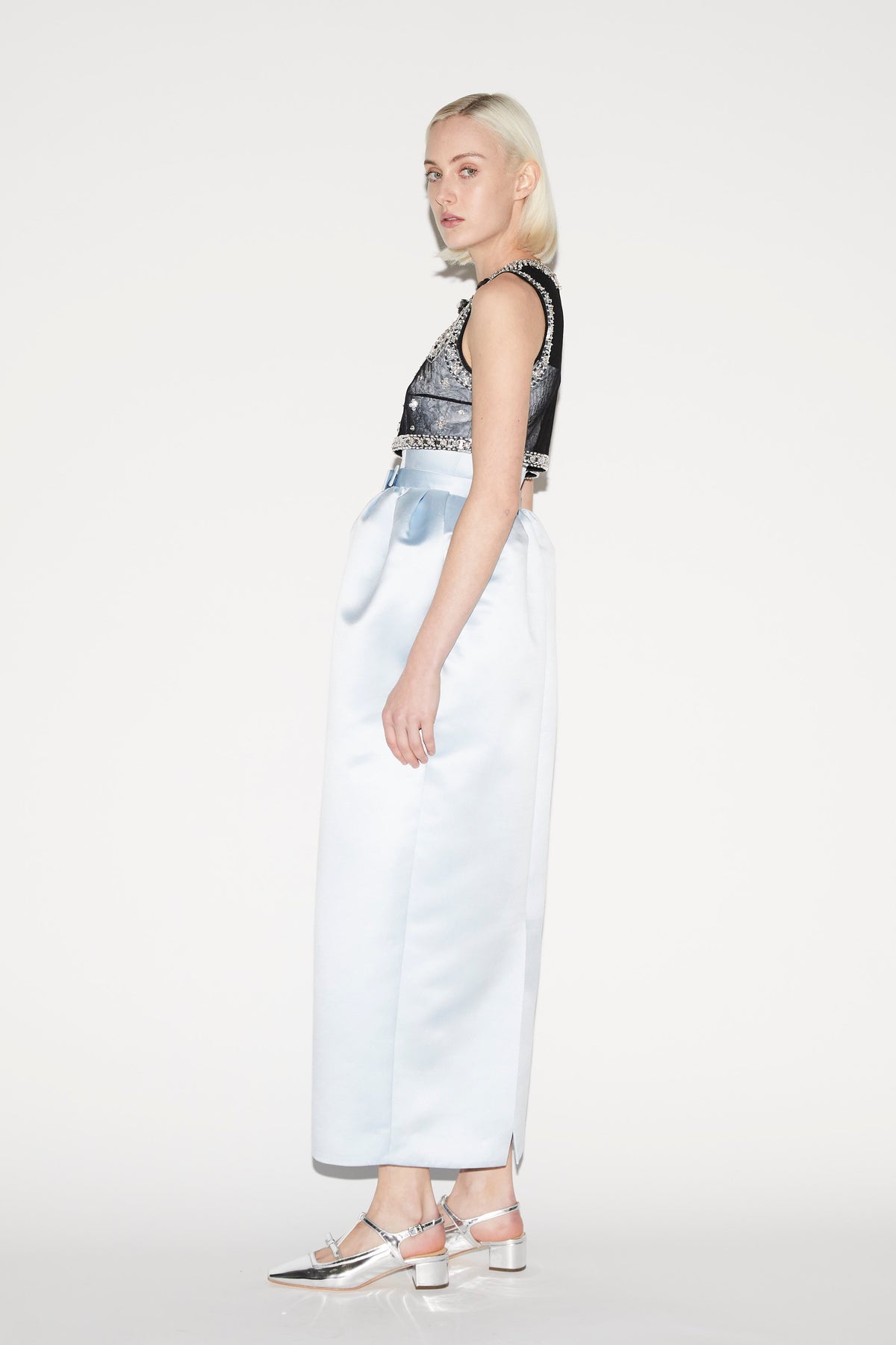 Maris Dress Ice Blue Embroidered Duchesse