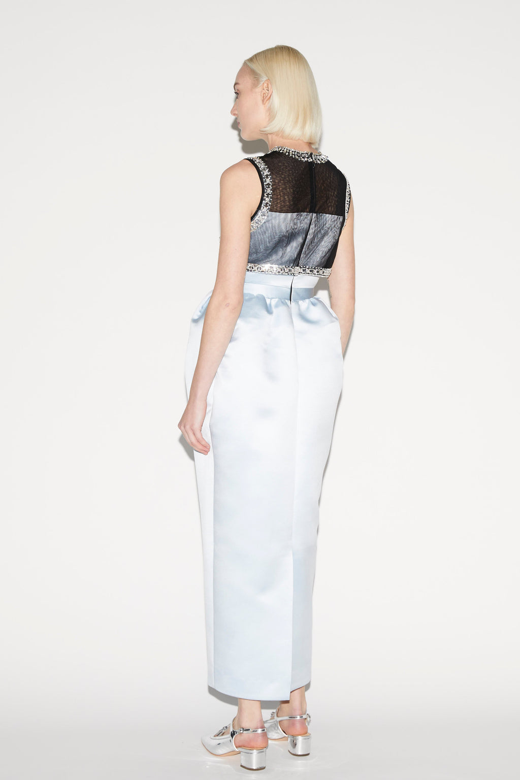 Maris Dress Ice Blue Embroidered Duchesse