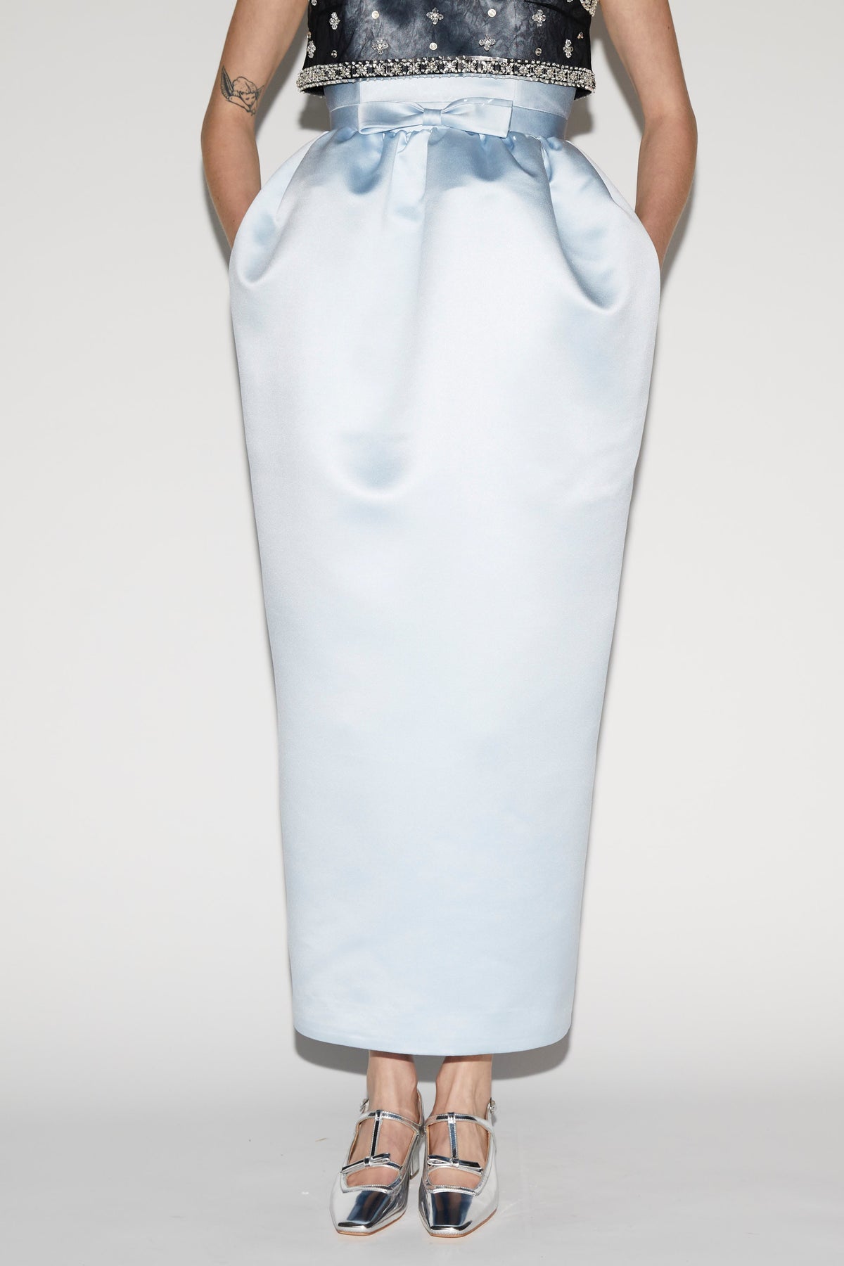 Maris Dress Ice Blue Embroidered Duchesse