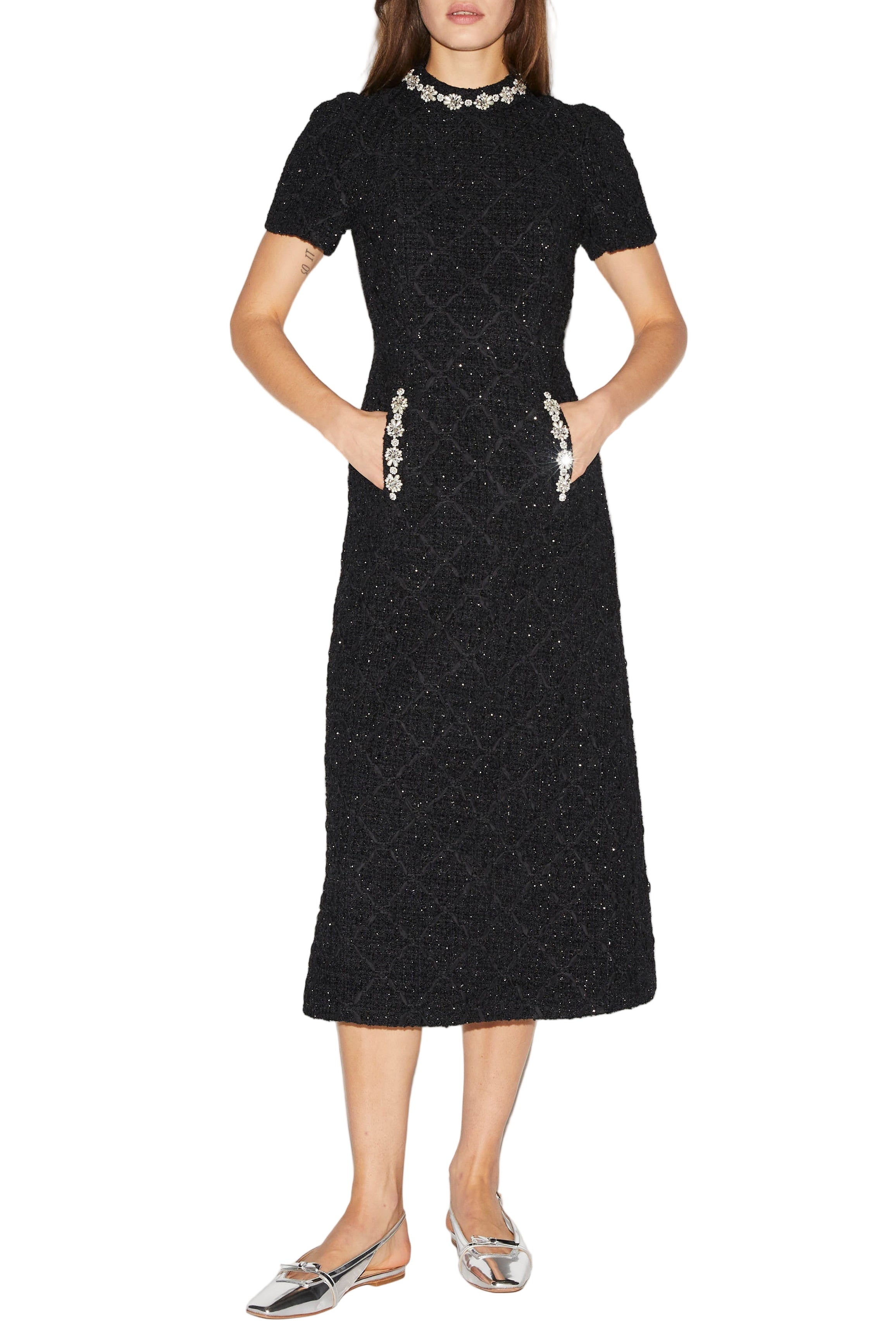 Theon Dress Black Embellished Tweed