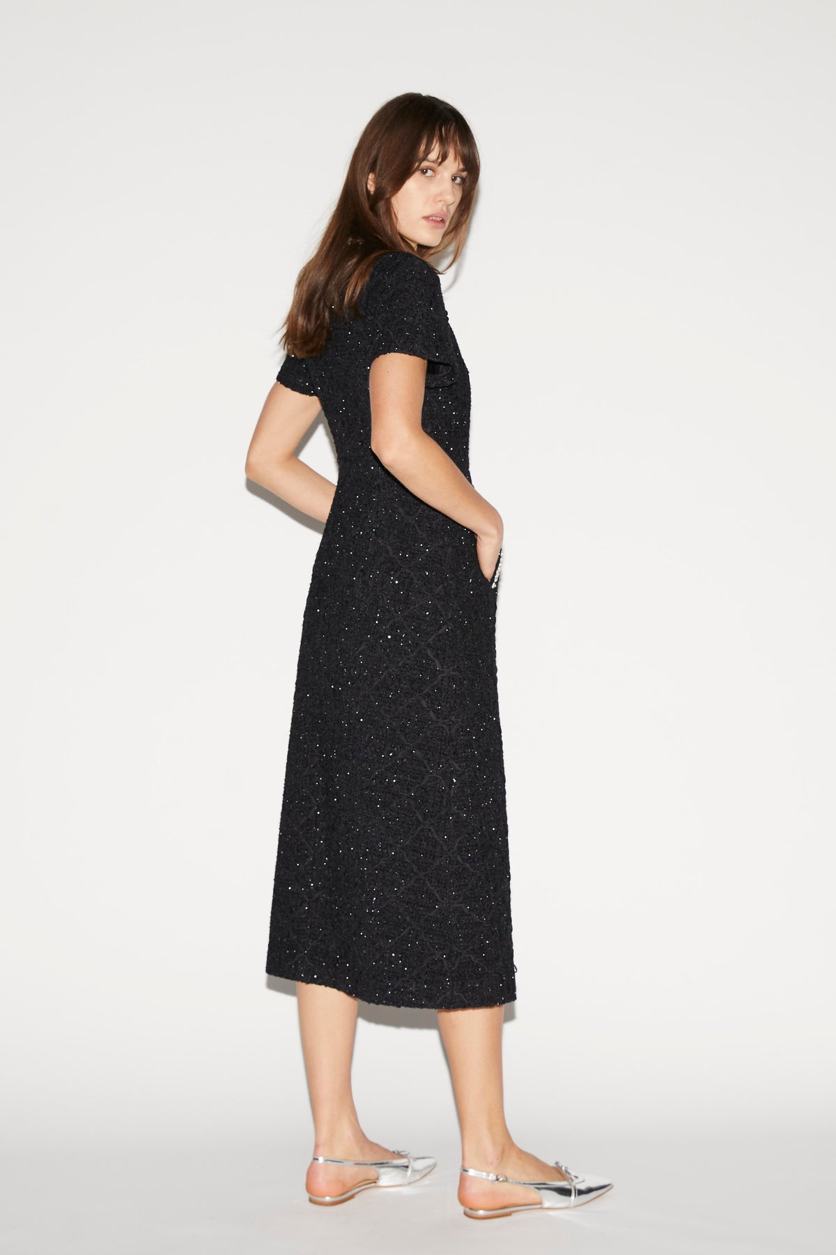 Theon Dress Black Embellished Tweed