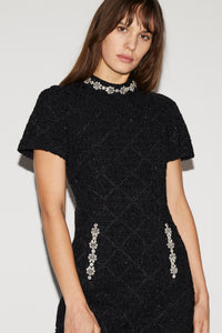 Theon Dress Black Embellished Tweed