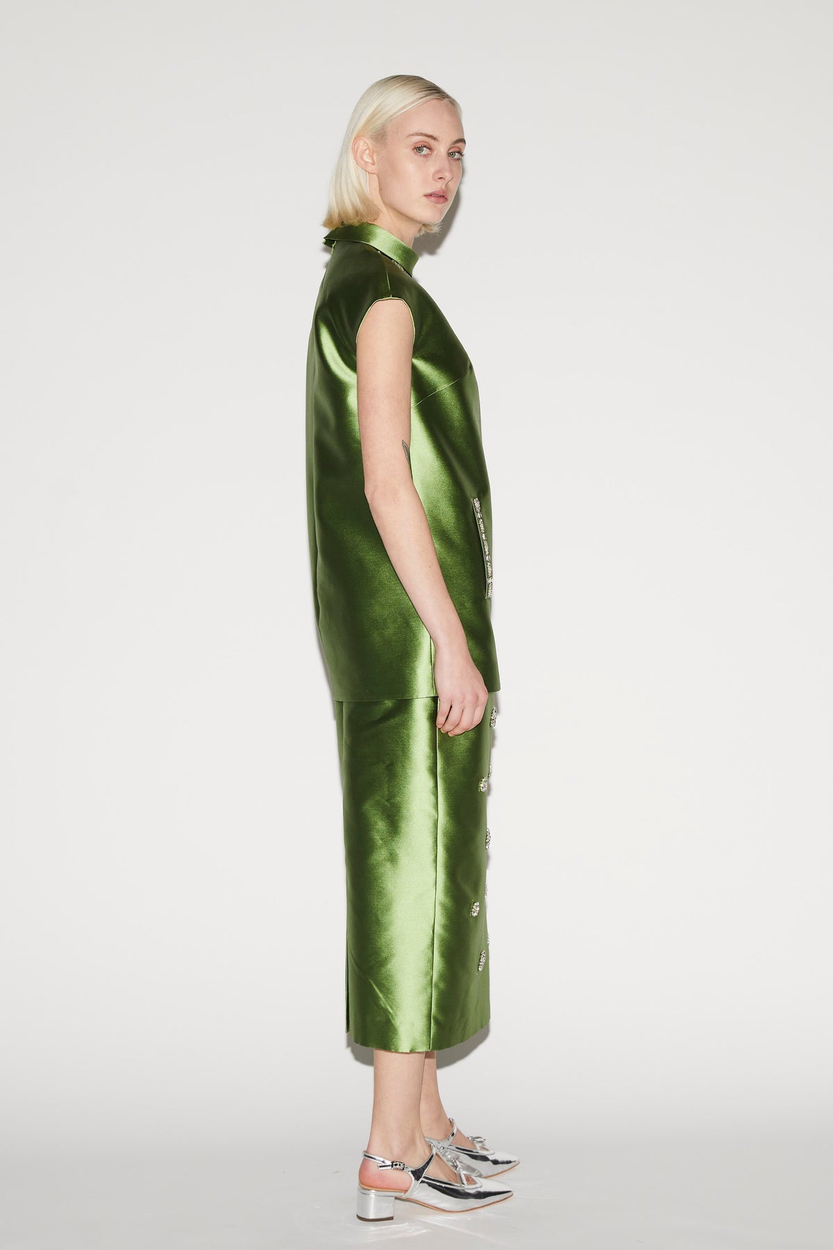 Cedric Top Jade Embellished Mikado