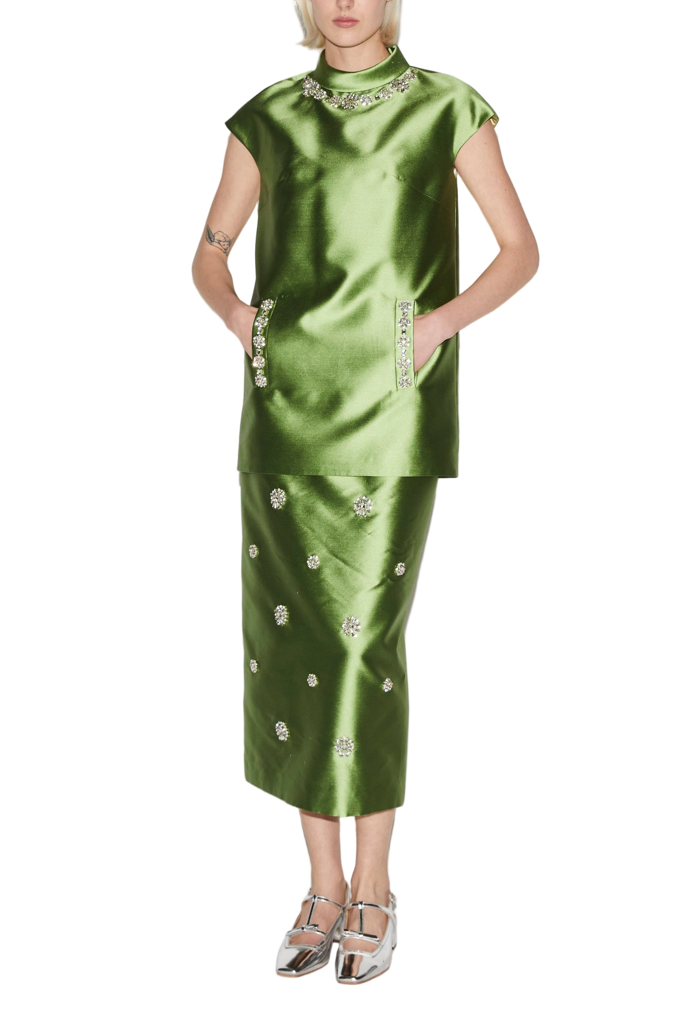 Vania Skirt Jade Embellished Mikado