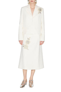 Evelina Skirt Ivory Embroidered Wool Tailoring
