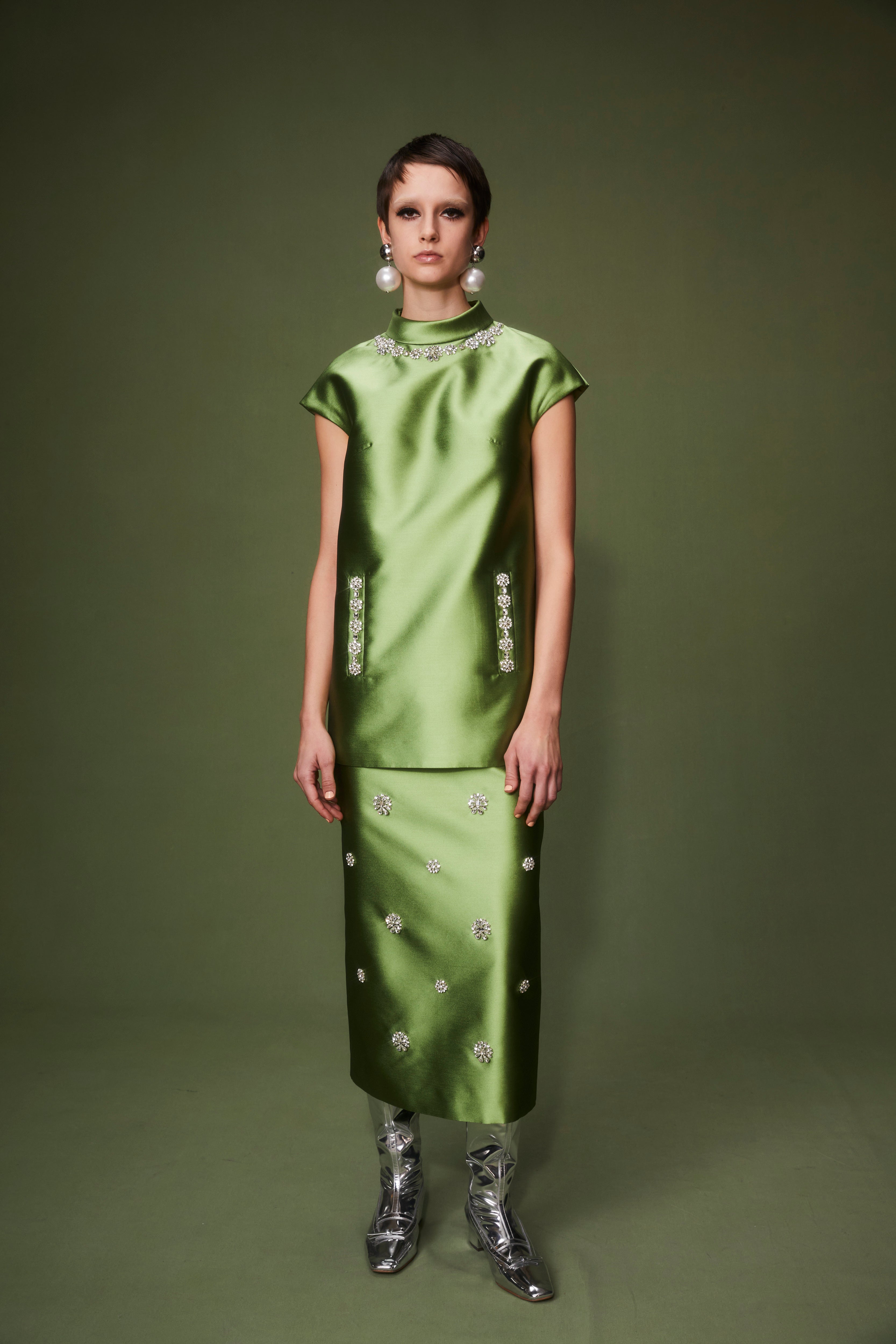 Vania Skirt Jade Embellished Mikado