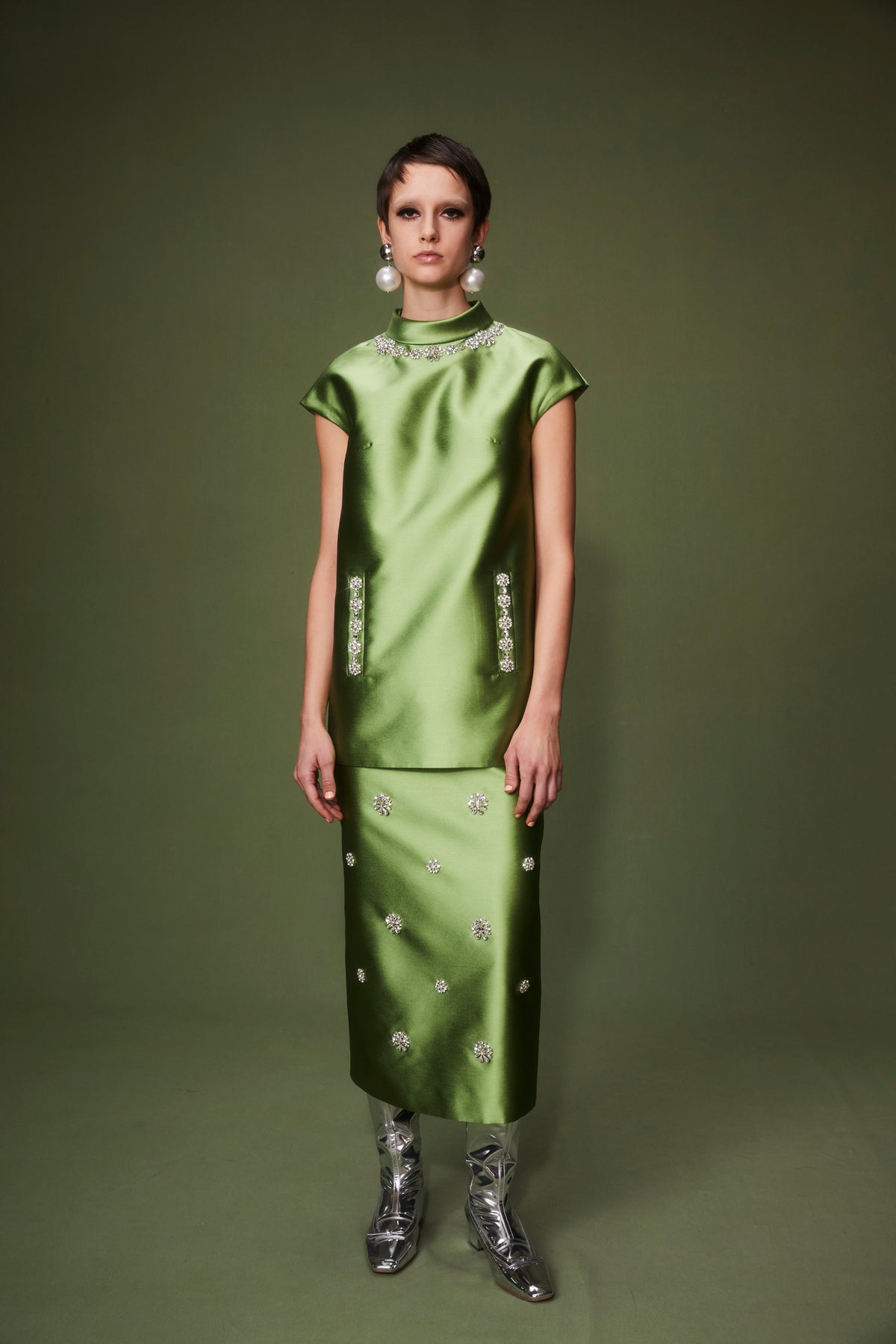 Vania Skirt Jade Embellished Mikado