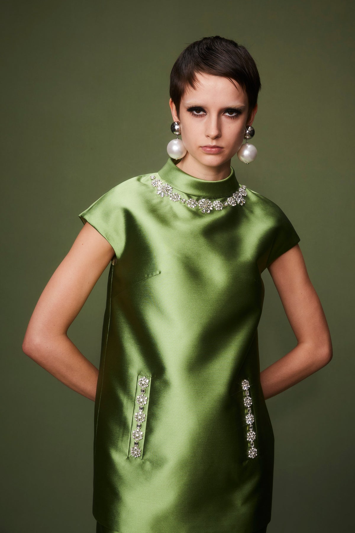 Cedric Top Jade Embellished Mikado