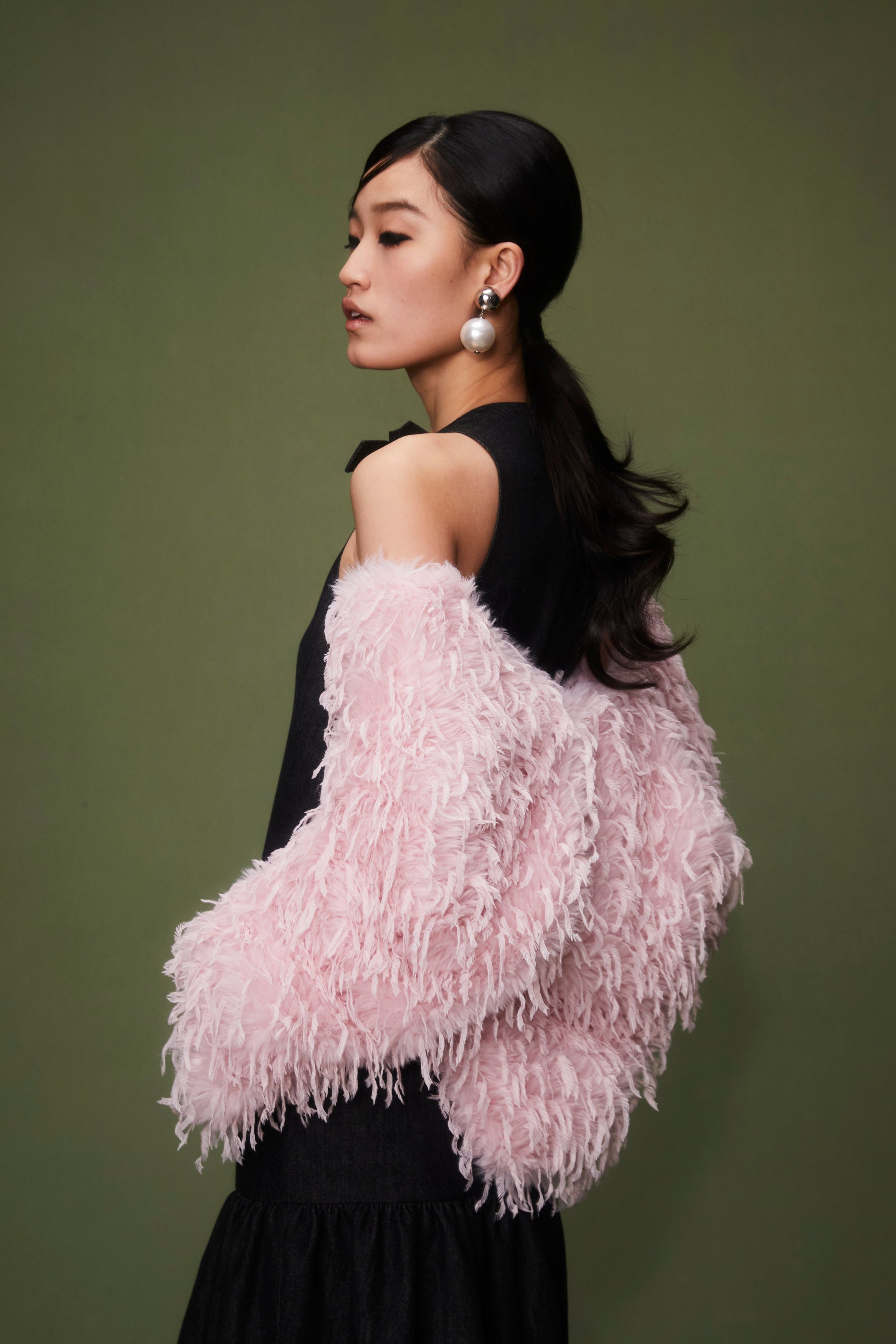 Belamy Jacket Faux Fur and Feathers Pale Pink