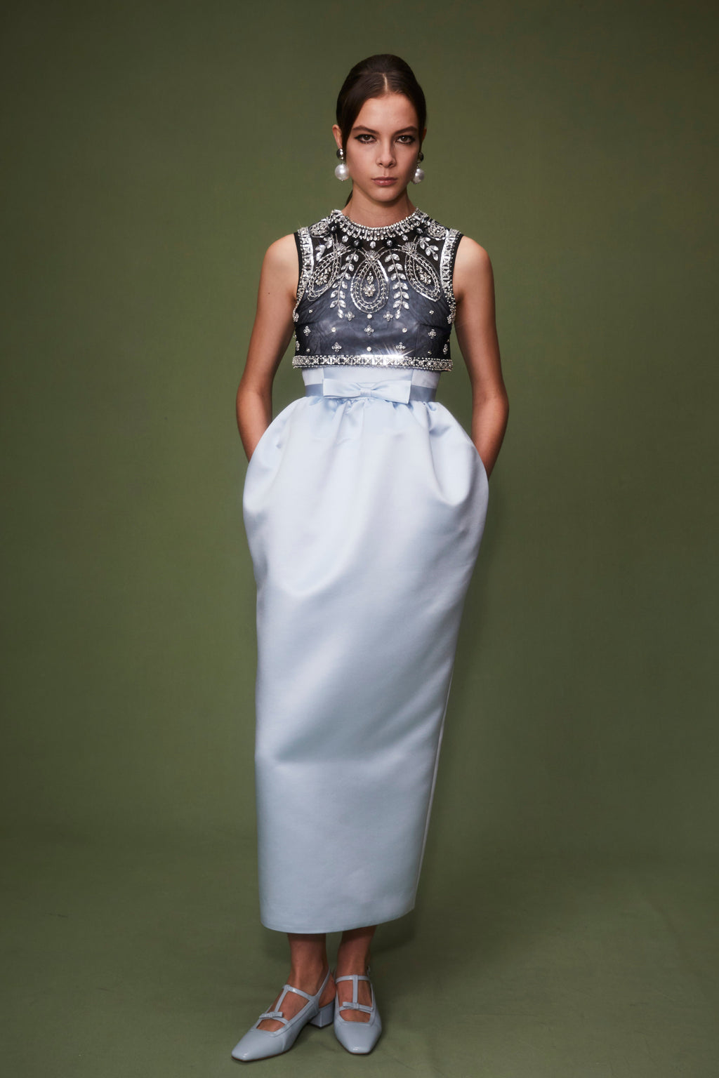 Maris Dress Ice Blue Embroidered Duchesse
