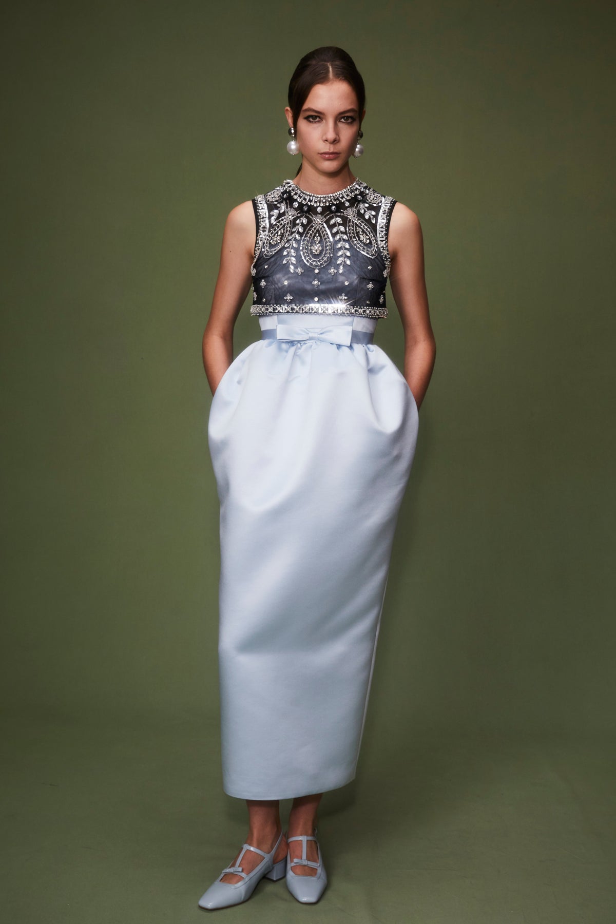 Maris Dress Ice Blue Embroidered Duchesse