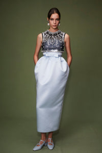 Maris Dress Ice Blue Embroidered Duchesse