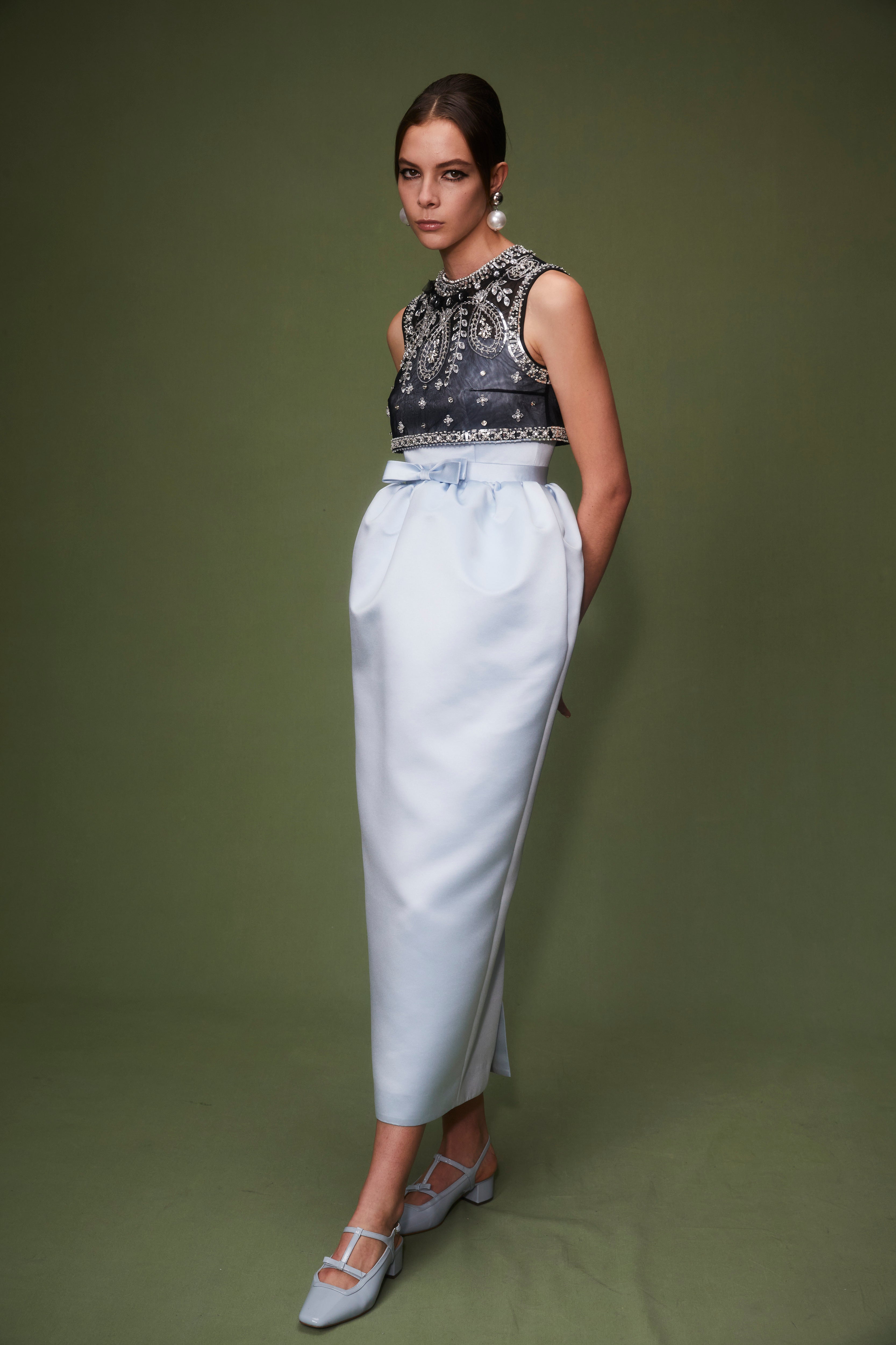 Maris Dress Ice Blue Embroidered Duchesse