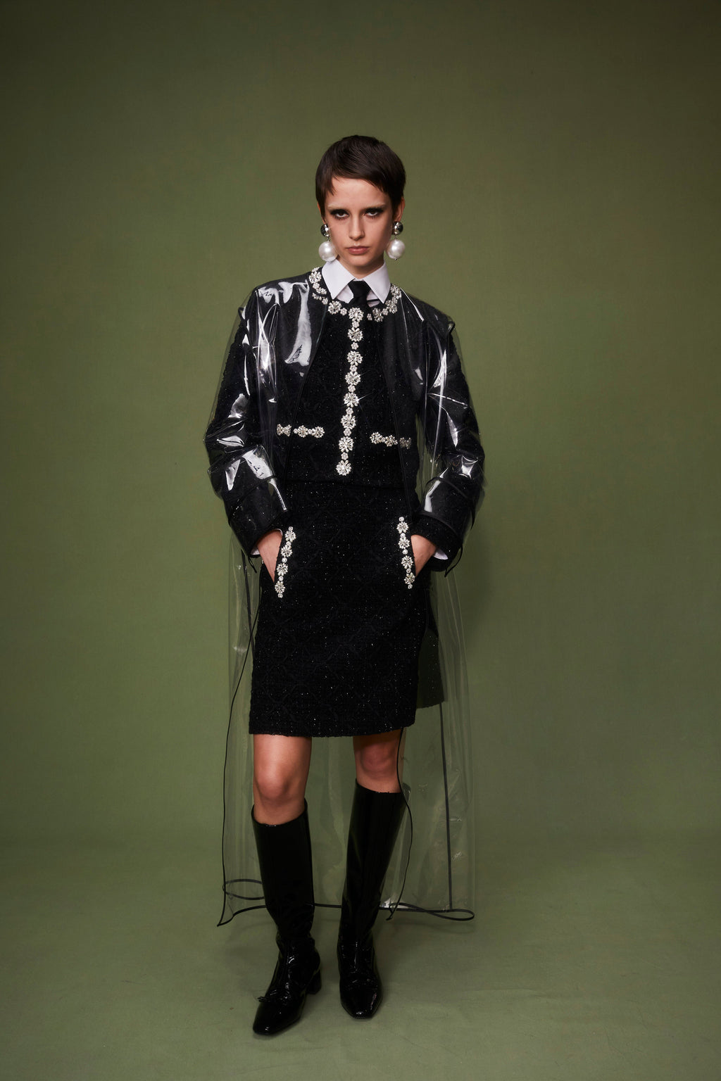Oriana Skirt Black Embroidered Tweed