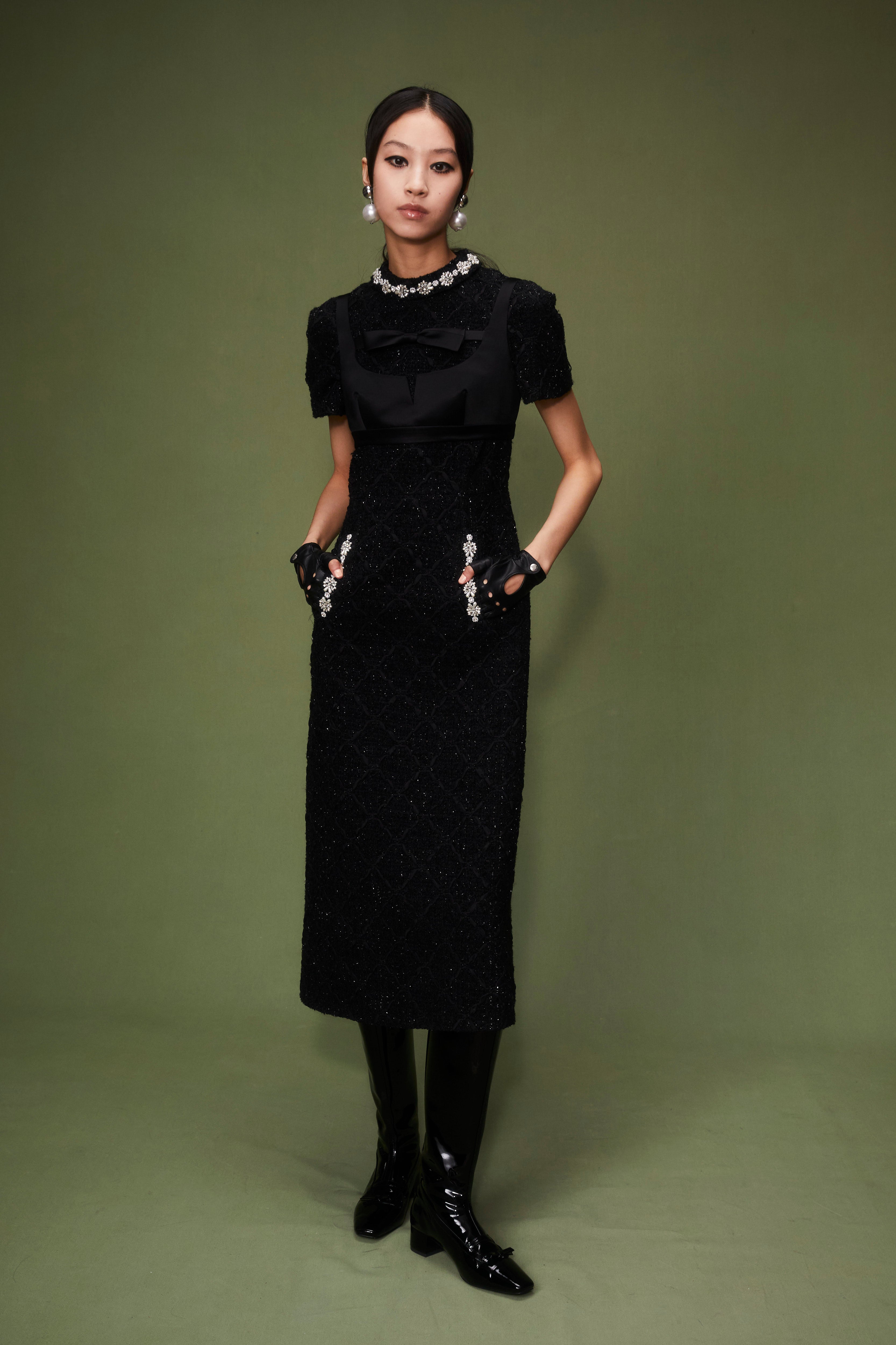 Theon Dress Black Embellished Tweed