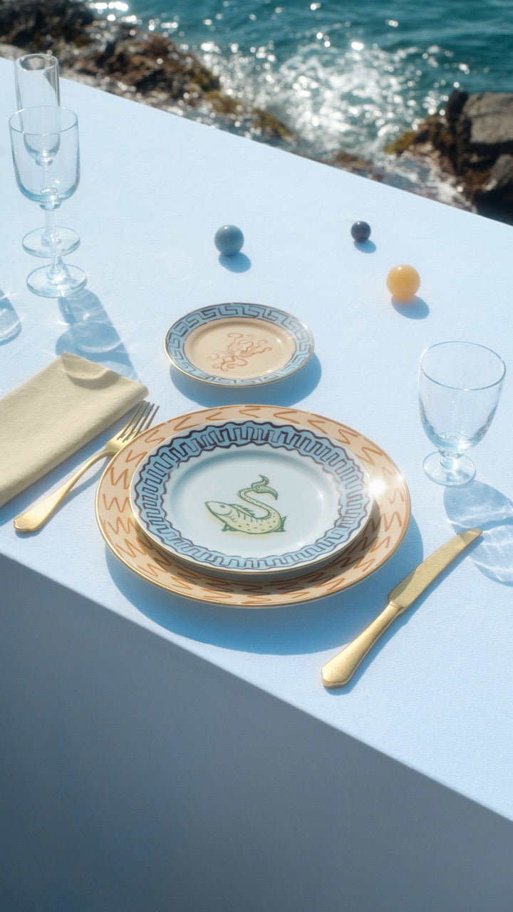Ill Viaggio Di Nettuno Bread Plate in Brown & Light Blue