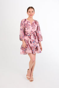 Elise Mini Dress in Pink Peony Organza