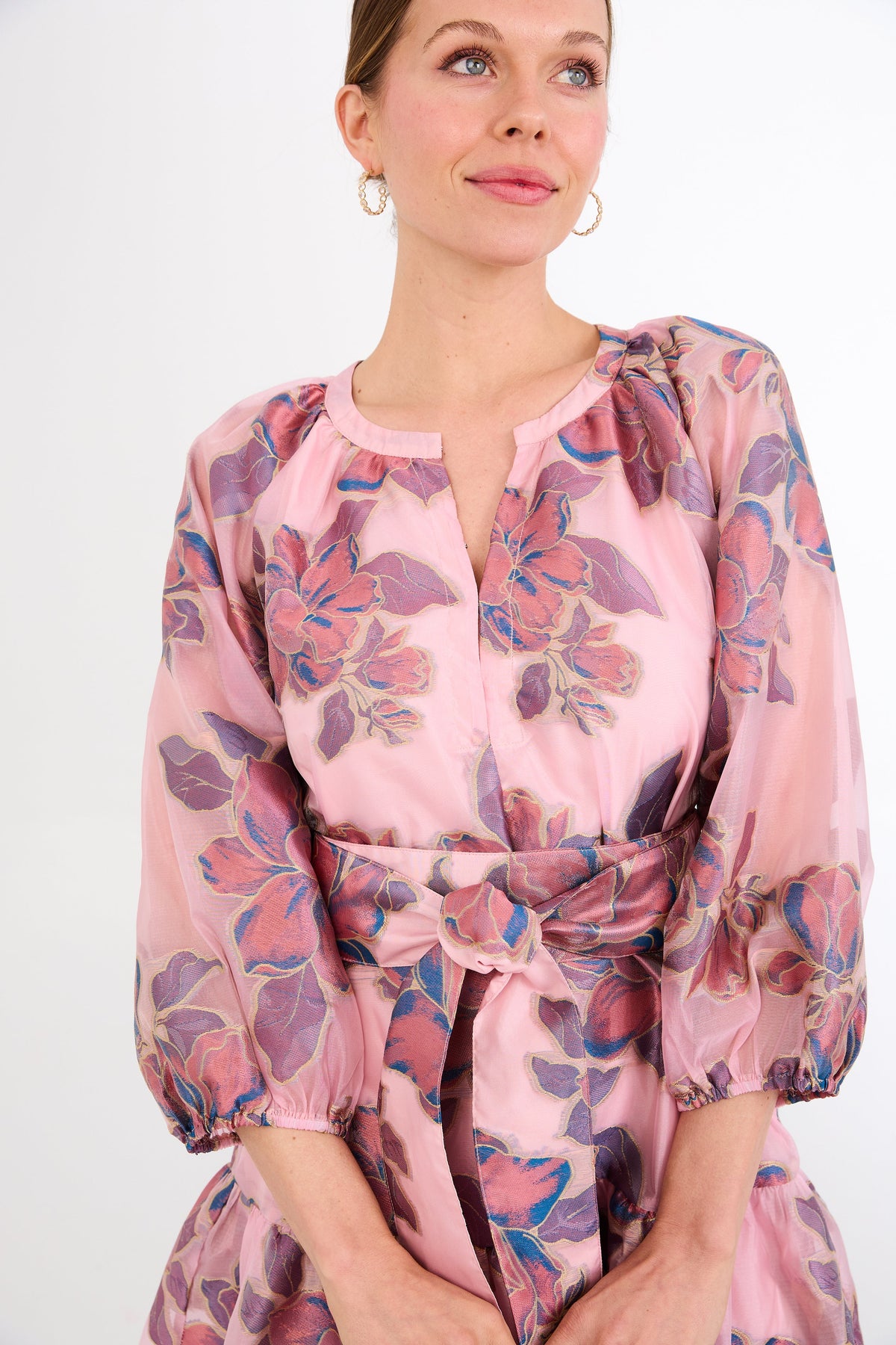 Elise Mini Dress in Pink Peony Organza
