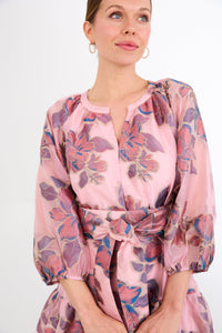 Elise Mini Dress in Pink Peony Organza