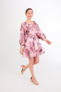 Elise Mini Dress in Pink Peony Organza