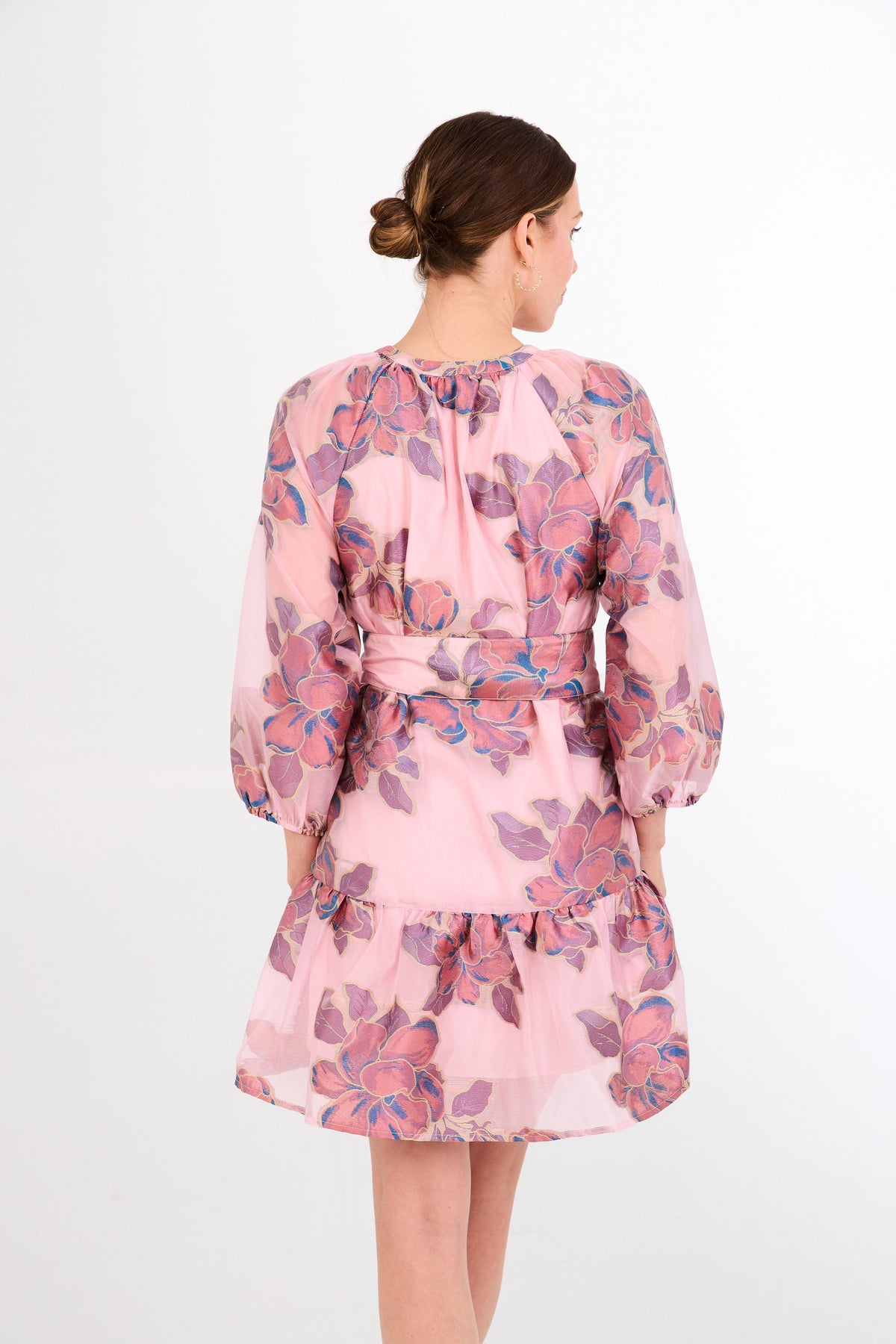 Elise Mini Dress in Pink Peony Organza