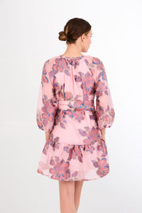 Elise Mini Dress in Pink Peony Organza