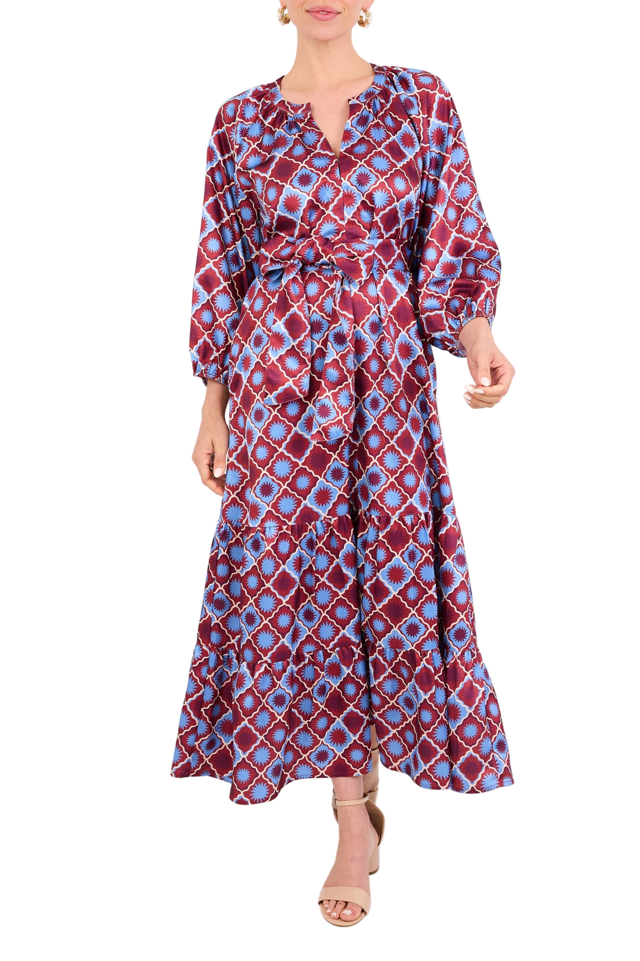 Elise Dress in Burgundy Sunburst Satin
