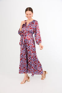 Elise Dress in Burgundy Sunburst Satin