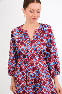 Elise Dress in Burgundy Sunburst Satin