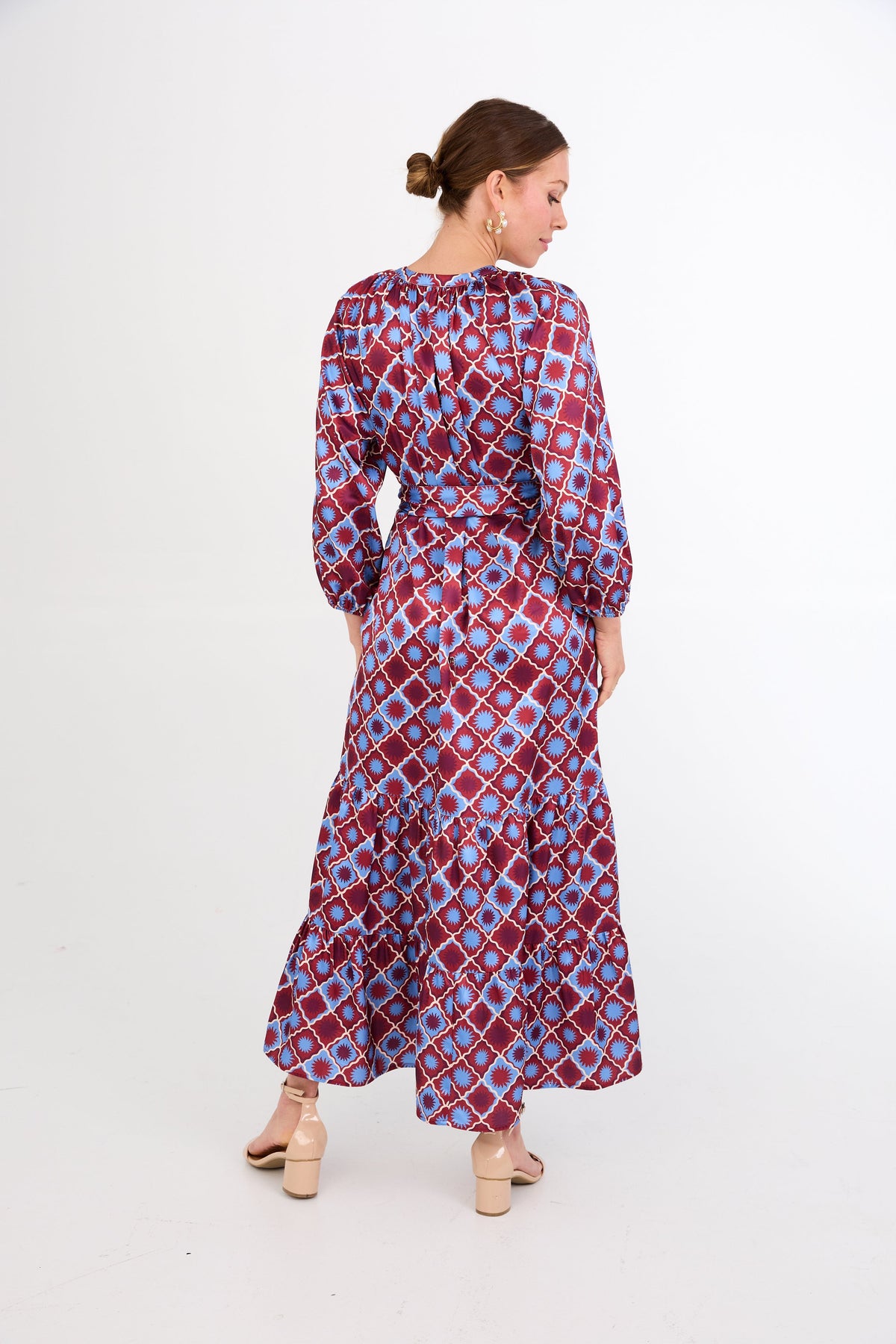 Elise Dress in Burgundy Sunburst Satin