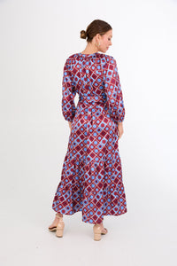 Elise Dress in Burgundy Sunburst Satin