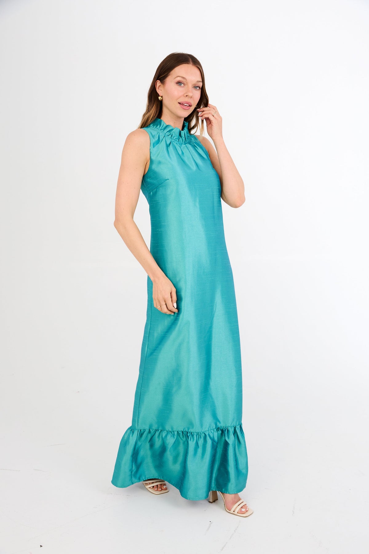 Camille Gown in Teal Dupioni