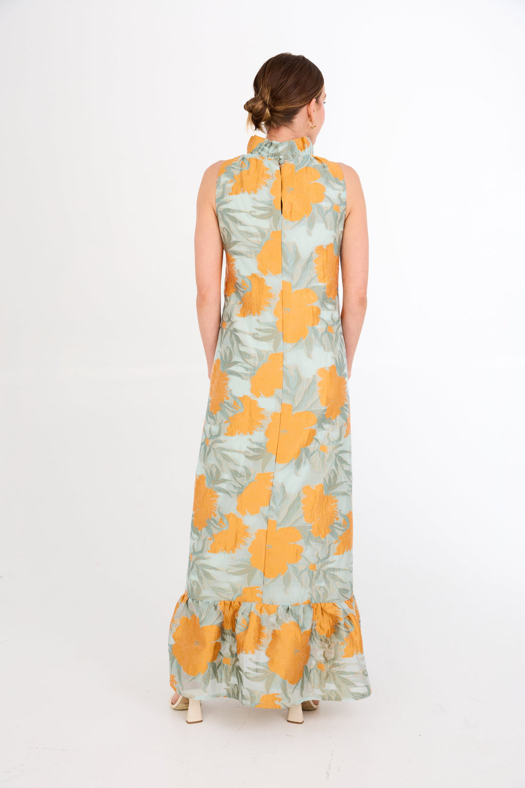 Camille Gown in Mint Pansy Vine Organza