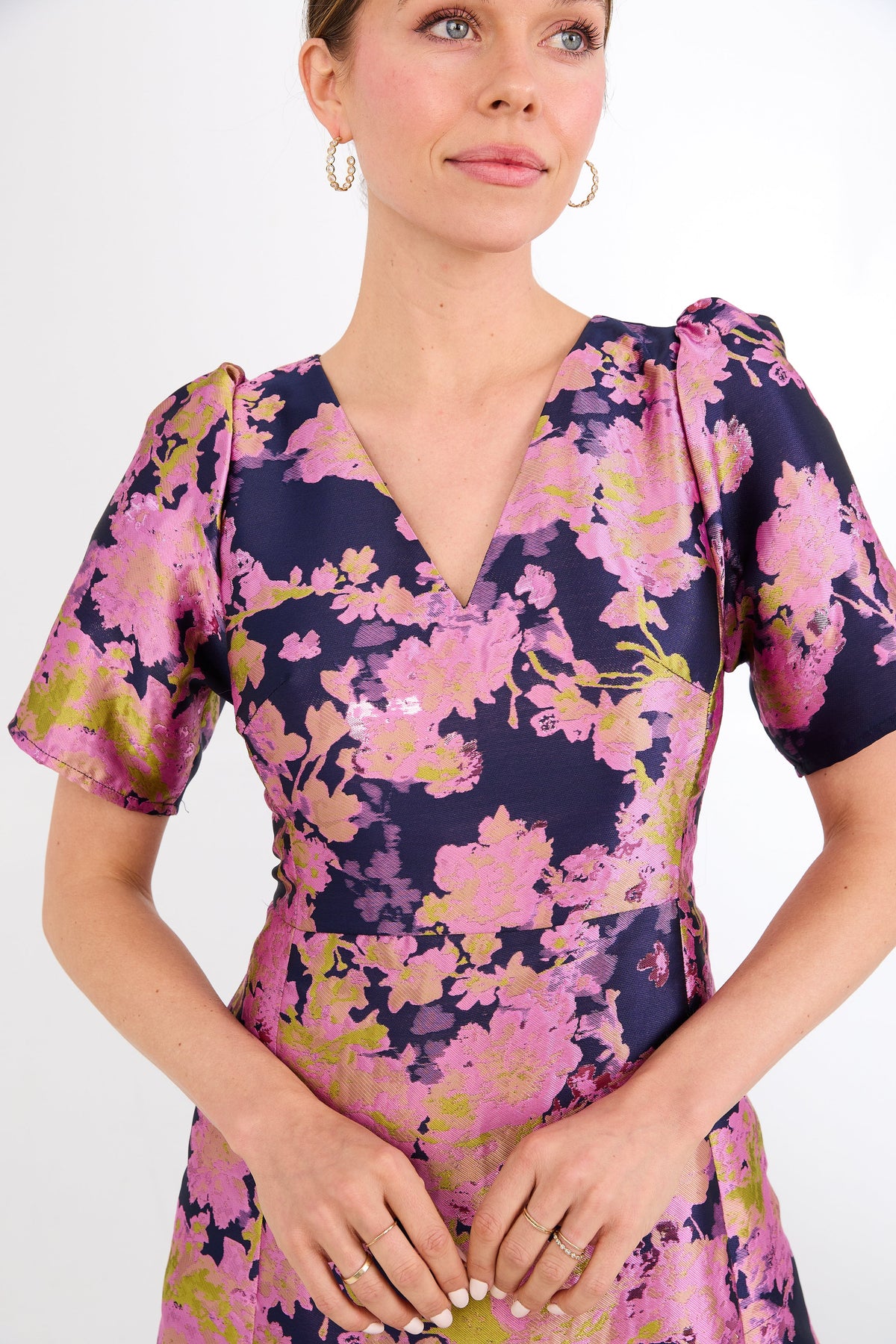 Arden Gown in Navy Abstract Brocade