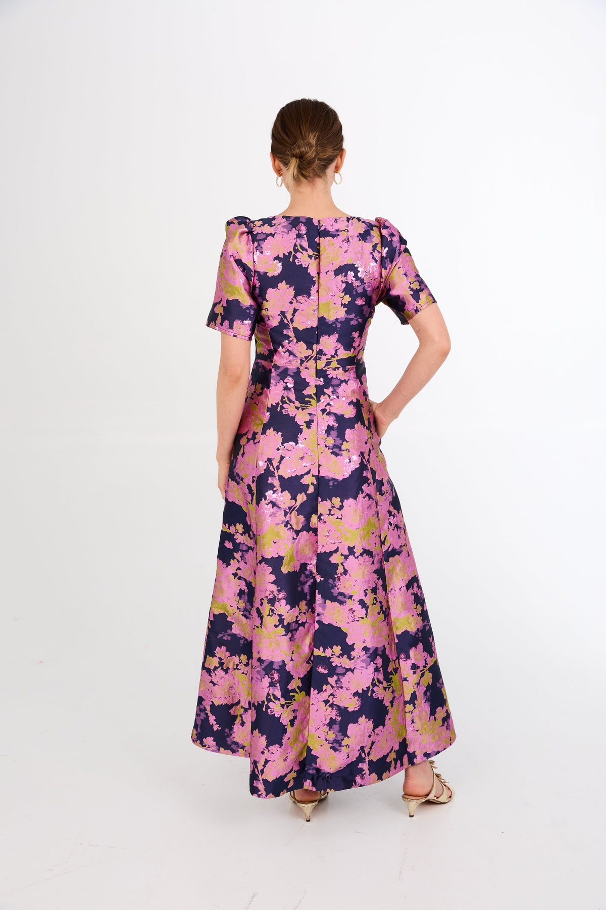 Arden Gown in Navy Abstract Brocade