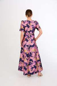 Arden Gown in Navy Abstract Brocade